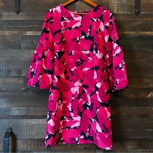 Pink, black & white dress, 3/4 sleeve